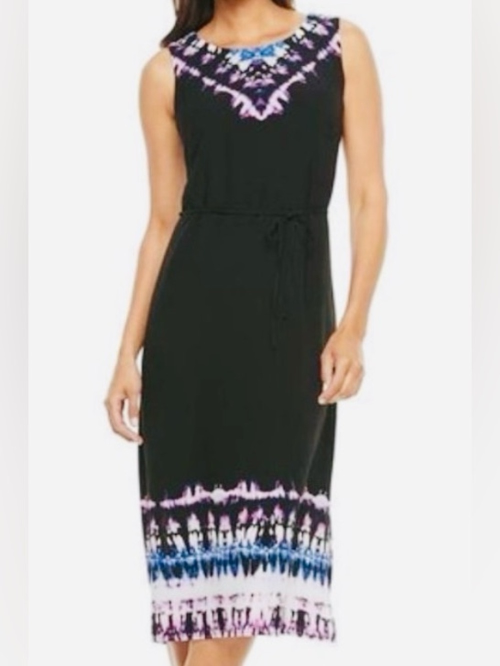 Dana Bachman Black Bohemian Tie Dye Midi Lined Slip Dress